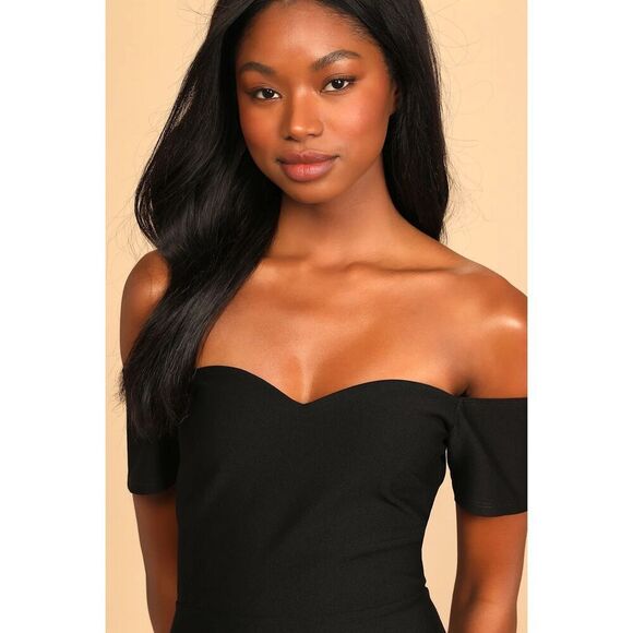 Lulus How Much I Care Midnight Blue Off-the-Shoulder Midi Dress Size L NWT - Picture 5 of 13